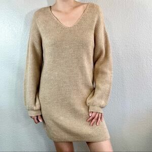 Miss Selfridge tan/camel knit long sleeve mini dress size 6
